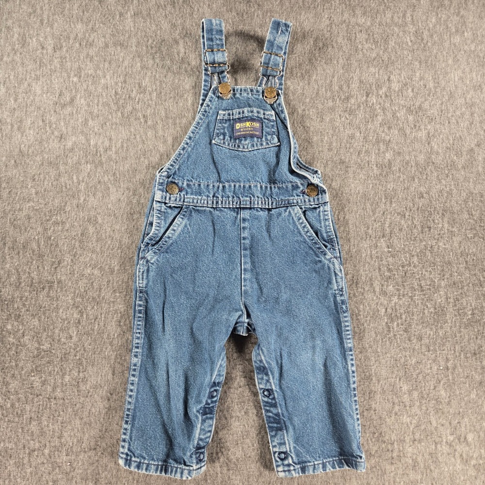 Vintage OshKosh B'Gosh Overalls Kids 24M Blue Denim Vestbak USA Cotton